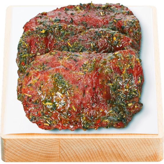 Foto van Vleeschmeesters Rundersteak alm gemarineerd 3 st op witte achtergrond