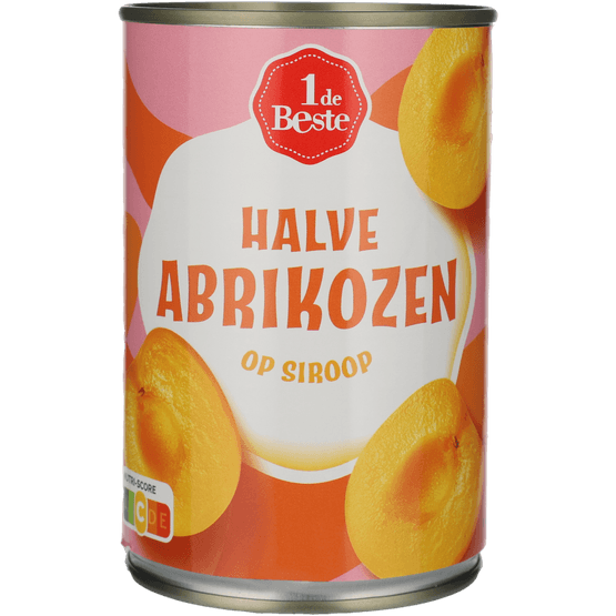 Foto van 1 de Beste Halve abrikozen op siroop op witte achtergrond