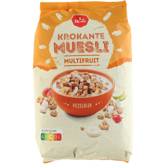 Foto van 1 de Beste Muesli krokant multifruit op witte achtergrond