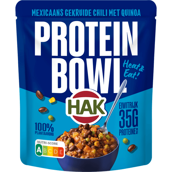 Foto van Hak Mexicaanse chili protein bowl op witte achtergrond