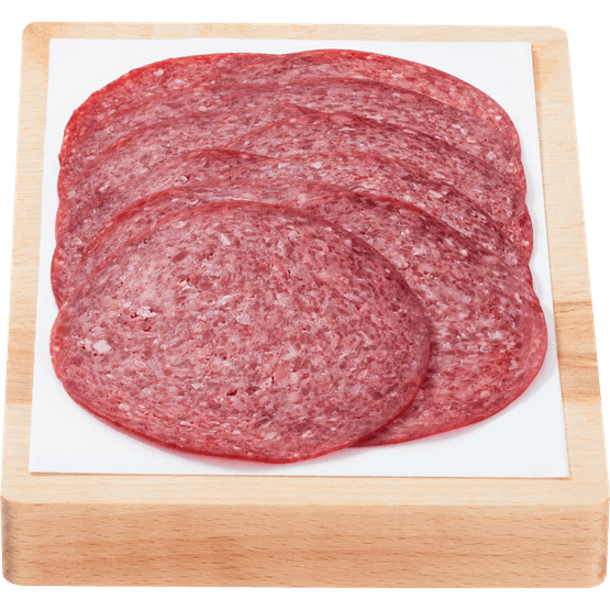 Foto van 1 de Beste Rundersalami gerookt op witte achtergrond