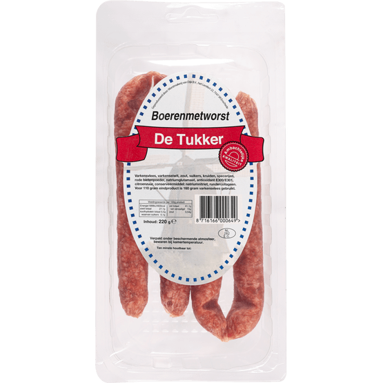 Foto van De Tukker Boerenmetworst op witte achtergrond