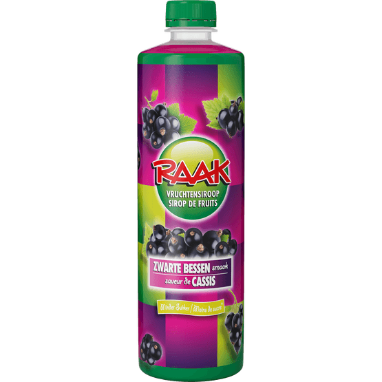 Foto van Raak Limonadesiroop zwarte bessen op witte achtergrond