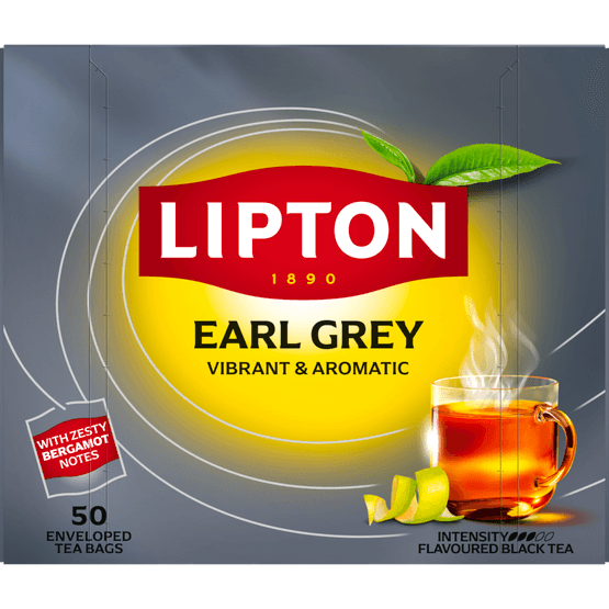 Foto van Lipton Zwarte thee rich earl grey kop 50 zk. op witte achtergrond