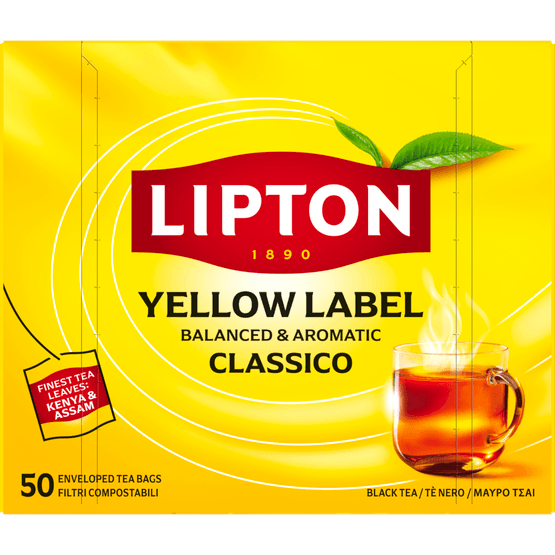 Foto van Lipton Thee yellow tea kop 50zk. op witte achtergrond