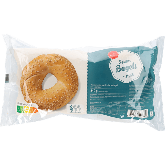 Foto van 1 de Beste Bagels met sesam 4 st. op witte achtergrond