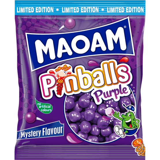 Foto van Maoam Pinballs purple op witte achtergrond