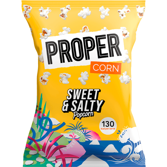 Foto van Proper Popcorn sweet & salty op witte achtergrond