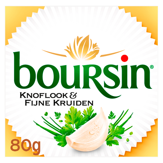 Foto van Boursin Knoflook en fijne kruiden op witte achtergrond