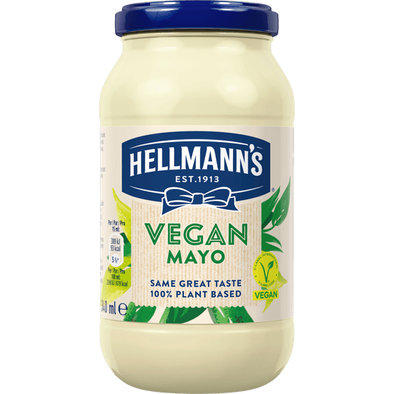 Foto van Hellmann's Mayonaise vegan op witte achtergrond
