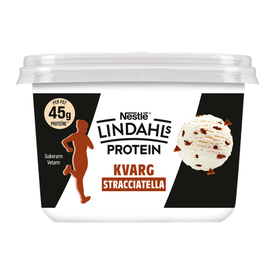 Foto van Lindahls Kvarg straciatella op witte achtergrond