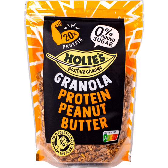 Foto van Holie's Granola protein peanut butter op witte achtergrond