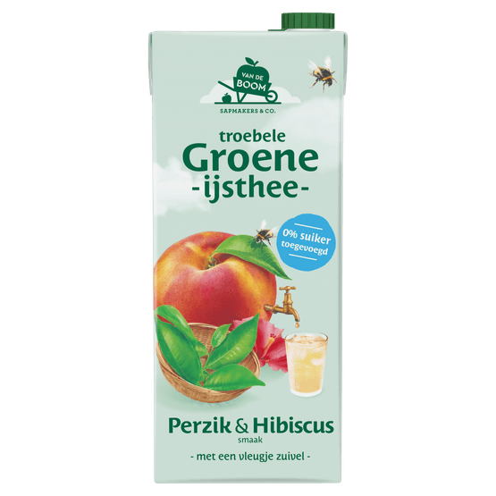 Foto van Van de Boom Troebele groene thee perzik op witte achtergrond