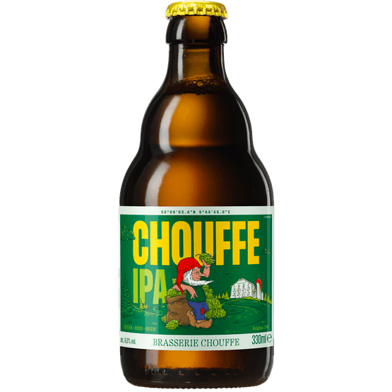 Foto van La Chouffe Houblon Ipa fles op witte achtergrond