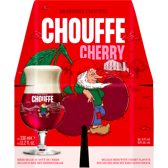 Foto van La Chouffe Cherry op witte achtergrond