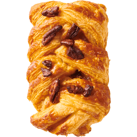 Foto van Vers afbak Pecanbroodje op witte achtergrond