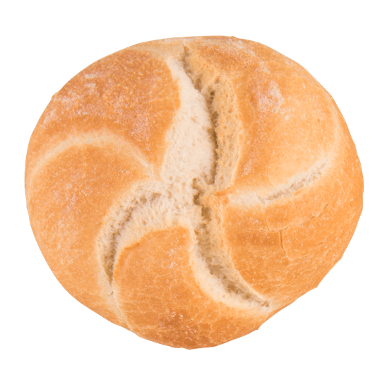 Foto van Vers afbak Kaiserbroodje wit tarwebrood op witte achtergrond