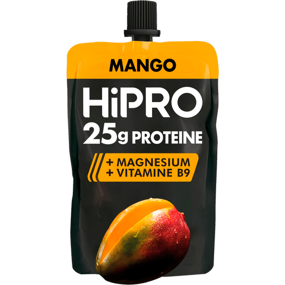 Foto van Hipro Proteine kwark mango op witte achtergrond