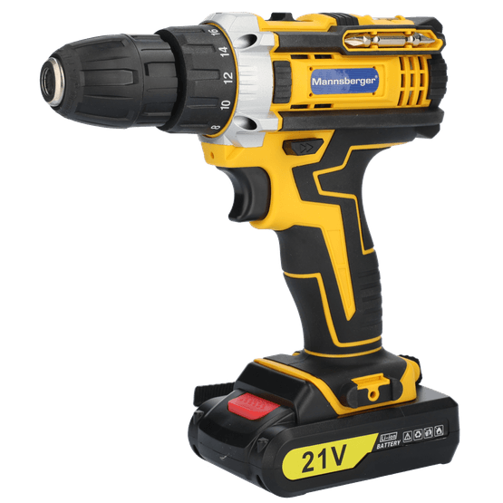 Foto van Mannsberger draadloze boormachine op witte achtergrond