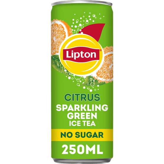 Foto van Lipton Ice tea green sparkling citrus op witte achtergrond