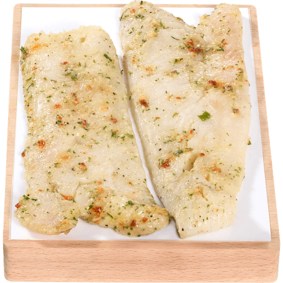 Foto van Sea Fresh Heekfilet gemarineerd op witte achtergrond