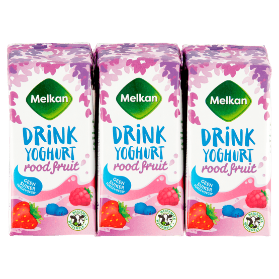 Foto van Melkan Drinkyoghurt rode vruchten op witte achtergrond