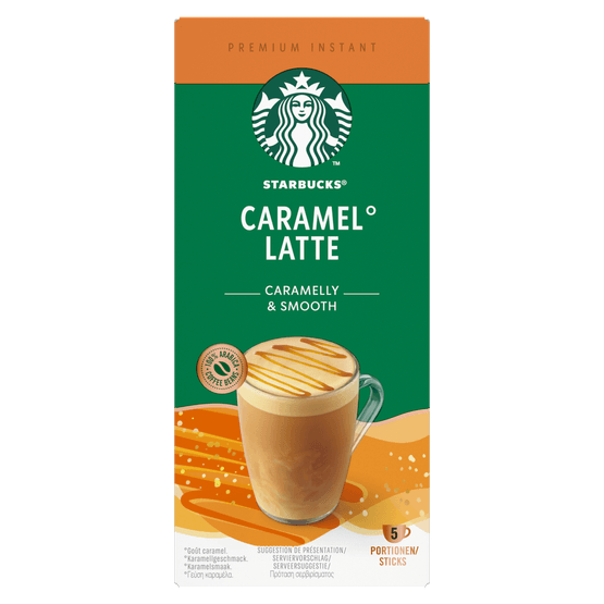 Foto van Starbucks Mix caramel latte 5 st. op witte achtergrond