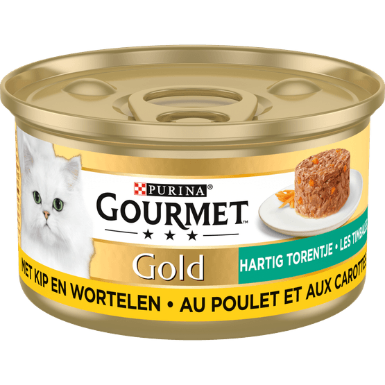 Foto van Gourmet Gold hartig torentje kip en wortel op witte achtergrond