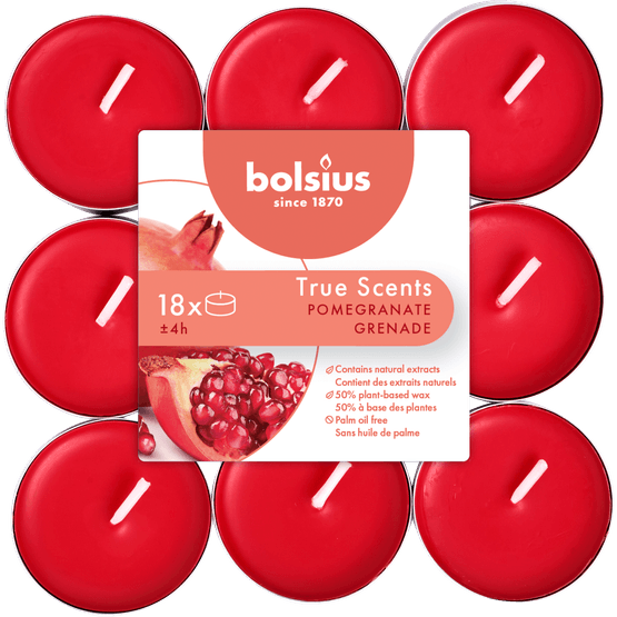 Foto van Bolsius True Scents geurtheelichten Pomegranate rood op witte achtergrond