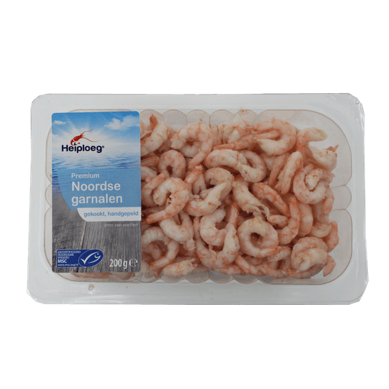 Foto van Heiploeg Noordse garnalen op witte achtergrond