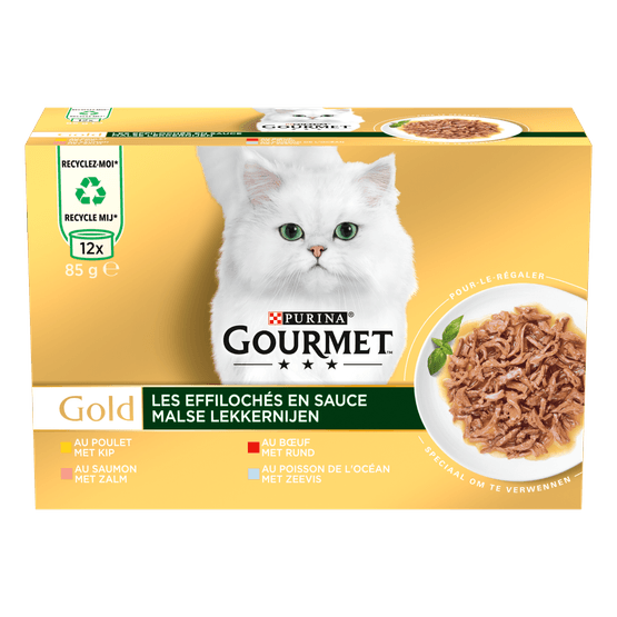 Foto van Gourmet Gold malse lekkernijen kip zalm rund zeevis 12x op witte achtergrond