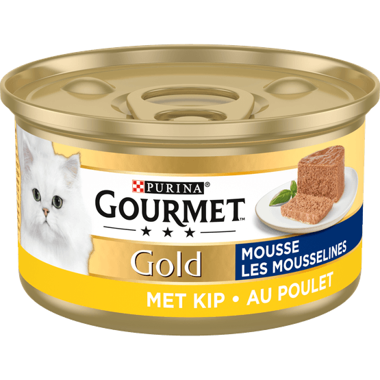 Foto van Gourmet Gold mousse met kip op witte achtergrond