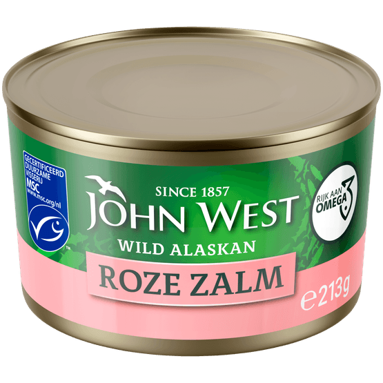 Foto van John West Zalm roze op witte achtergrond