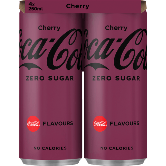 Foto van Coca-Cola Zero cherry 4x25 cl op witte achtergrond