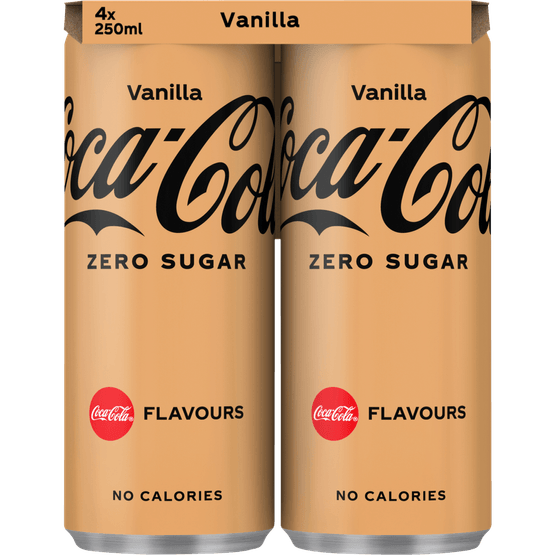 Foto van Coca-Cola Zero vanilla 4x25cl op witte achtergrond