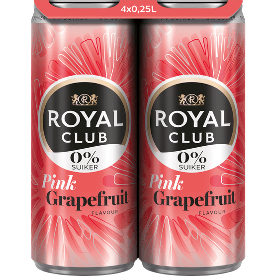Foto van Royal Club Pink grapefruit 0% 4 x 25cl op witte achtergrond