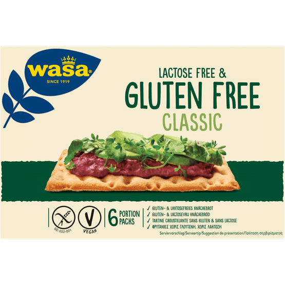 Foto van Wasa Knackebrod gluten- en lactosevrij op witte achtergrond