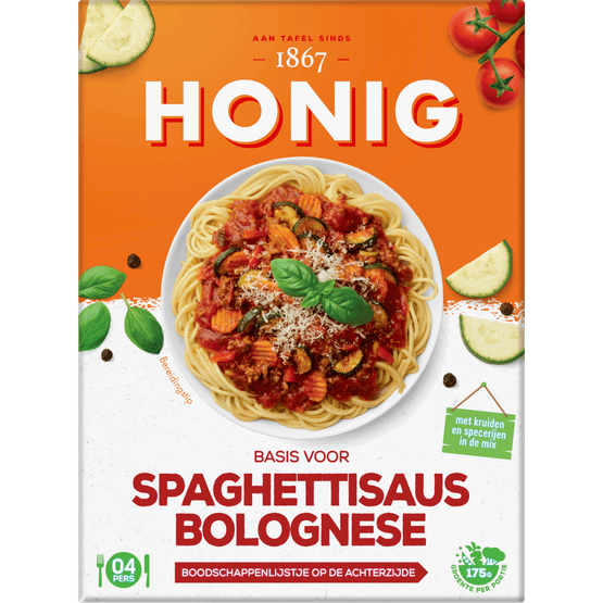 Foto van Honig Kruidenmix spaghettisaus bolognese op witte achtergrond