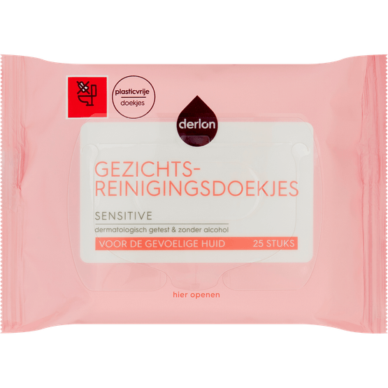Foto van Derlon Reinigingsdoekjes sensitive op witte achtergrond
