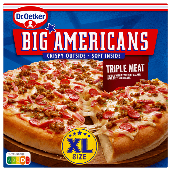 Foto van Dr. Oetker Big Americans pizza XL triple meat op witte achtergrond