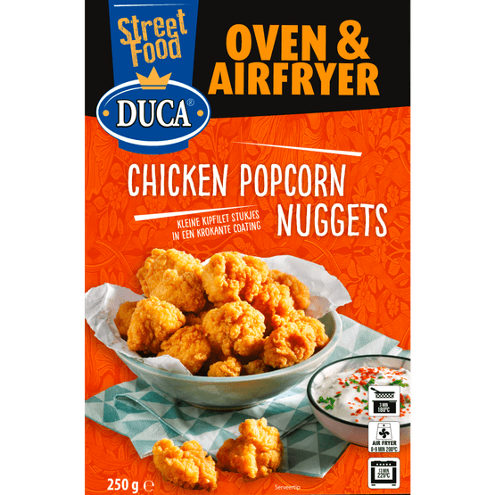 Foto van Duca Kipnuggets popkorn op witte achtergrond