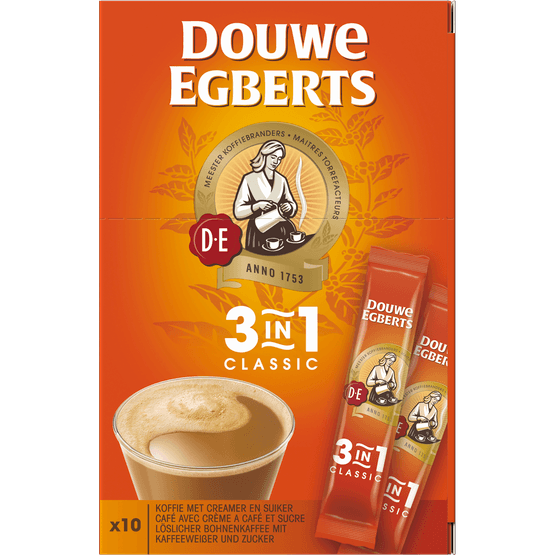 Foto van Douwe Egberts Oploskoffie 3-in-1 10st. op witte achtergrond