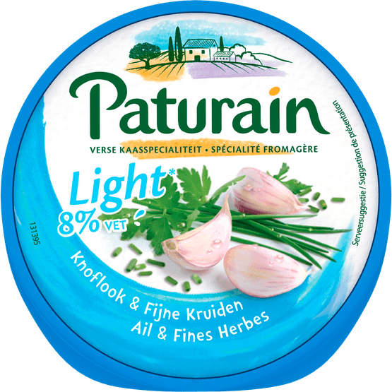 Foto van Paturain Knoflook en fijne kruiden light op witte achtergrond