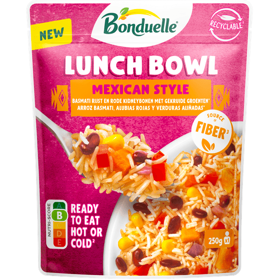 Foto van Bonduelle Lunch bowl mexican style op witte achtergrond