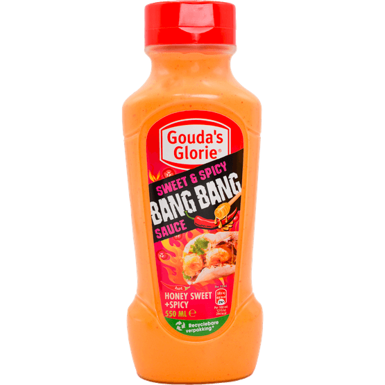 Foto van Gouda's Glorie Bang bang saus op witte achtergrond