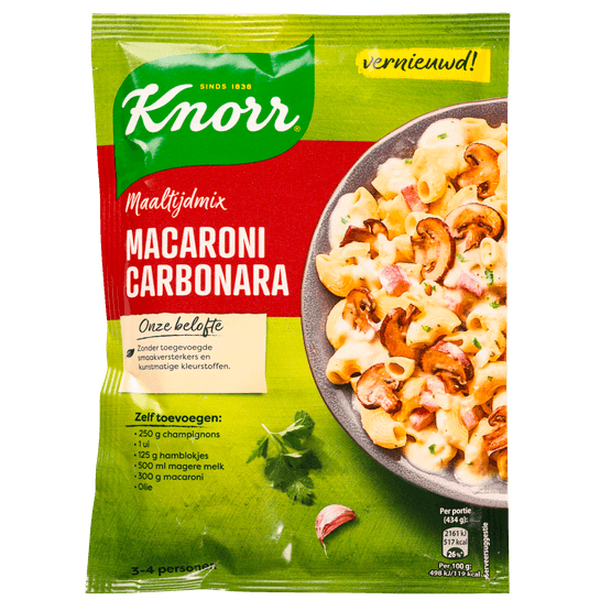 Foto van Knorr Maaltijdmix macaroni carbonara op witte achtergrond