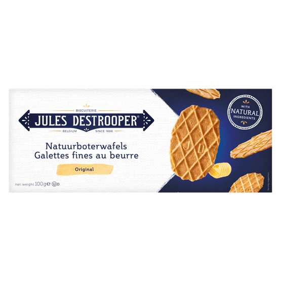 Foto van Jules Destrooper Natuurboterwafels op witte achtergrond
