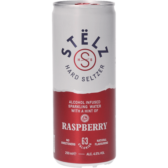 Foto van Stelz Hard seltzer raspberry op witte achtergrond