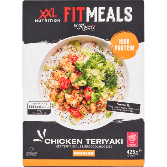 Foto van Fitmeals Chicken teriyaki op witte achtergrond