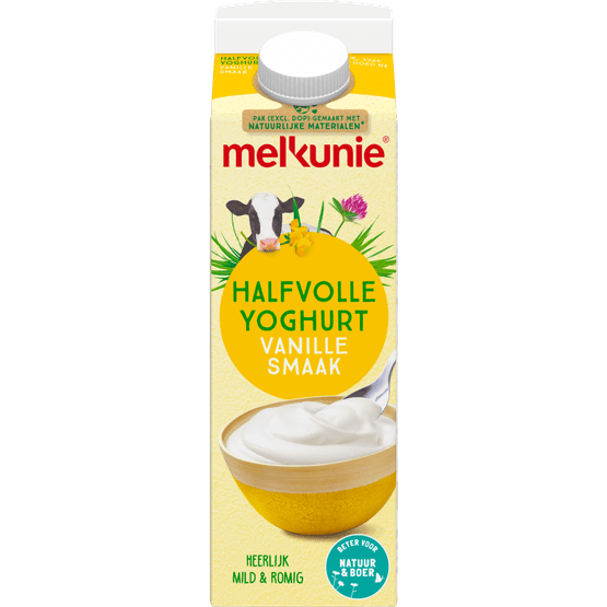 Foto van Melkunie Halfvolle vanille yoghurt op witte achtergrond